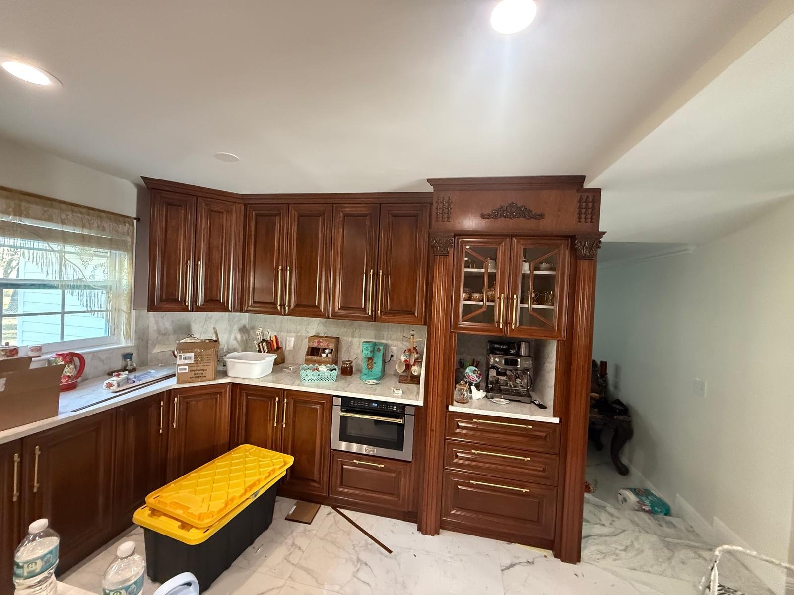 After: Ornate Mahogany & Marble Traditional Estate Kitchen